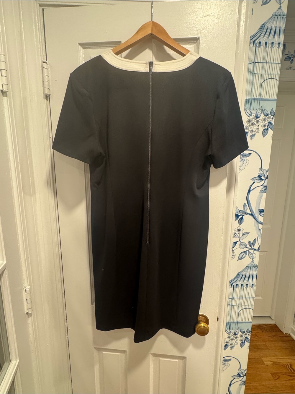 Karl Lagerfeld Black Midi Dress with White Trim and Button Front - Picture 3 of 4
